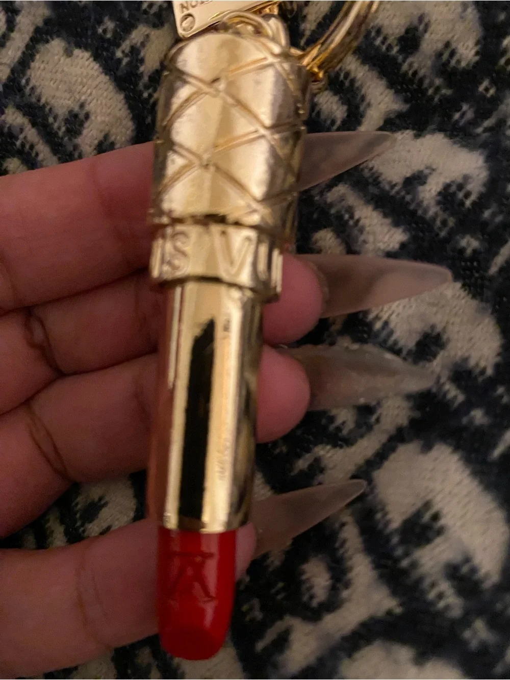 Designer Inspired Gold Lipstick Keychain Charm - Red